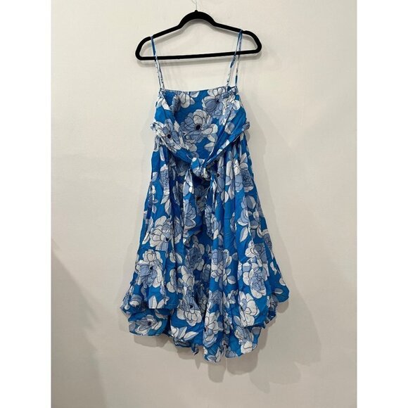 New J Crew Size L Convertible beach dress blue Linear peony Bow Vivid Blue BR047 - Picture 8 of 14